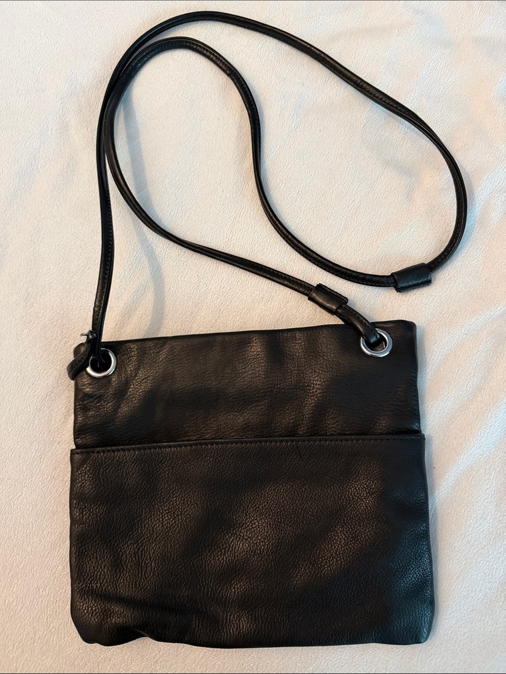 Margot slim black soft Leather Crossbody Bag multiple pockets minimalist black